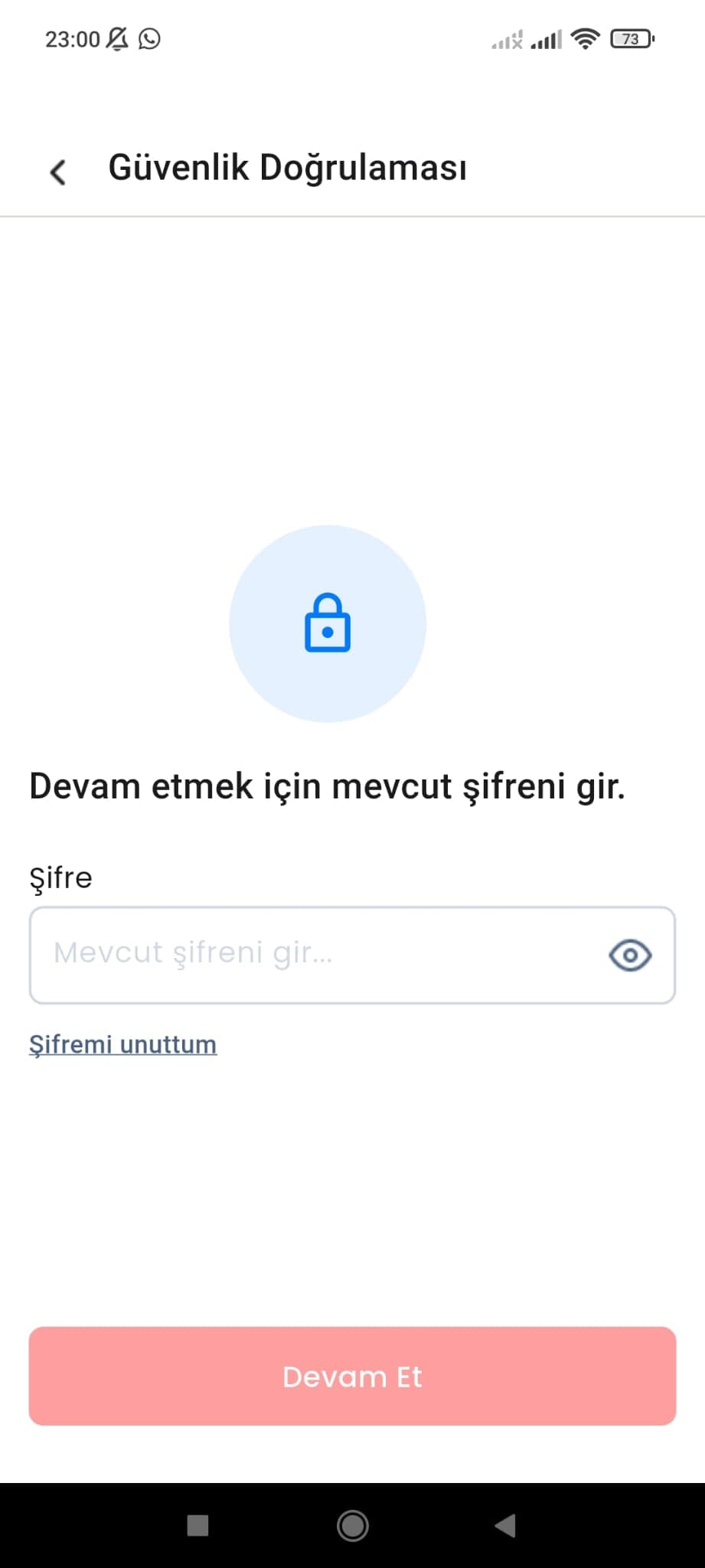 Hesap silmeden once sifre dogrulamasi isteyen Turkce uygulama ekran goruntusu
